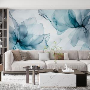 Tapet Flori în stil fluid, abstracție florală, acuarelă, paleta de culori albastru , Fototapet Acuarelă, w03406v2 : Uwalls.ro