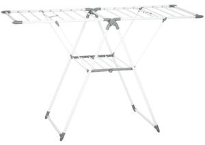 HOMCOM Uscător de Rufe cu 2 Niveluri Reglabil pe 4 Înălțimi Diferite, Uscător din Metal și Plastic, 156.5x61.5x97 cm, Alb | Aosom Romania