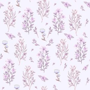 Tapet Flori delicate cu tulpini pe fundal alb, Tapet rustic, a00016 : Uwalls.ro