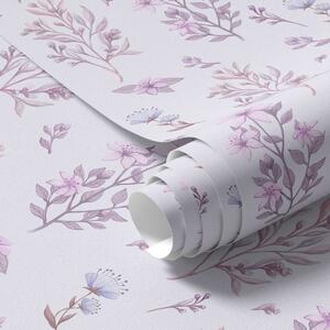 Tapet Flori delicate cu tulpini pe fundal alb, Tapet rustic, a00016 : Uwalls.ro