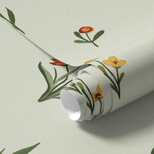 Tapet Flori minimaliste pe fundal verde deschis, Tapet pentru copii, Tapet pentru fete, a00037 : Uwalls.ro