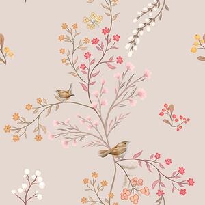 Tapet Flori delicate și colibri pe ramuri, Tapet rustic, a00036 : Uwalls.ro