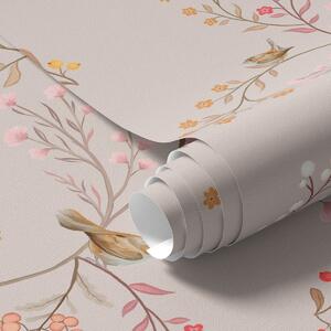 Tapet Flori delicate și colibri pe ramuri, Tapet rustic, a00036 : Uwalls.ro
