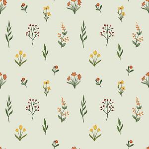 Tapet Flori minimaliste pe fundal verde deschis, Tapet pentru copii, Tapet pentru fete, a00037 : Uwalls.ro