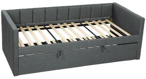 HOMCOM Cadru Pat Simplu 90x190 cm, Canapea cu Al Doilea Pat Extensibil, Tetieră Căptușită, Cotiere, Lamele din Lemn de Plop, pentru Cameră Living Oaspeți, Fără Saltea, Gri Închis | Aosom Romania