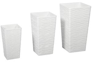 Outsunny Set de 3 Ghivece de Exterior Suprapozabile cu Model Ondulat, Ghivece Pătrate din Plastic pentru Flori cu Orificii de Drenaj, 42/55/65 cm, Alb, Negru, Maro | Aosom Romania