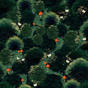 Tapet Coroane de copaci luxuriante și ciuperci colorate, Tapet pădure, Tapet copaci, a00087 : Uwalls.ro