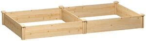 Outsunny Grădină Ridicată de Exterior cu Separator Central și Bază Deschisă, Jardinieră din Lemn de Brad, pentru Flori, Legume, Balcon sau Grădină, 235x121x26 cm, Culoare Lemn | Aosom Romania