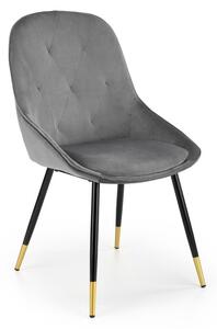 Scaun pentru living, tapitat cu catifea, cadru otel, stil glamour, 49x55x88x47 cm, gri