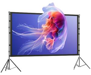 HOMCOM Ecran pentru Proiector de 100" 4K/8K HD, Format 16:9 cu 2 Trepiede Pliabile, Proiecție dublă, Unghi Larg de 160°, pentru Acasă, Cinema, Exterior, Alb | Aosom Romania