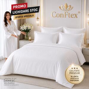 Lenjerie de Pat Damasc Hotelier 100% Bumbac – 4 Piese Clasic Alb
