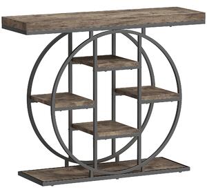 HOMCOM Masă consolă industrială cu rafturi și cadru circular din oțel, 100 x 30 x 81,5 cm, maro rustic | Aosom Romania