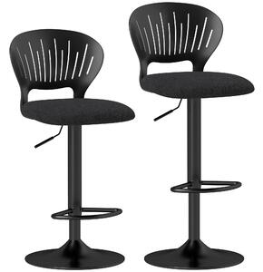 Set HOMCOM de 2 Scaune de Bar Reglabile, Scaune de Bucătărie Înalte din Țesătură Tip In cu Spătar, Suport pentru Picioare și Scaun Moale, Structură din Metal, Scaune de Bar Rotative la 360°, Negru | Aosom Romania