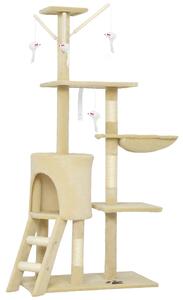 PawHut Turelă pentru pisici cu căsuță, stâlp de ascuțit gheare, platforme și 4 șoricei, din lemn, pluș și sisal, 50x35x134.2 cm, gri | Aosom Romania