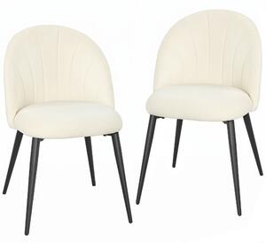 HOMCOM Set 2 Scaune Dining cu Spătar Tip Scoică și Picioare Metalice, Catifea, Crem | Aosom Romania