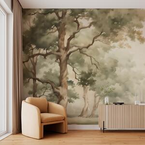Tapet Oak grove imitație de acuarelă încețoșată, Fototapet pădure, Fototapet Birches, w03465 : Uwalls.ro