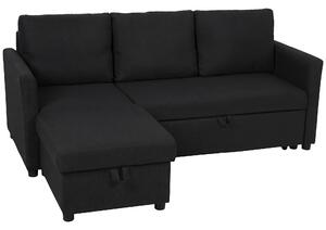 HOMCOM Canapea Extensibilă cu 3 Locuri și Șezlong Convertibil, Canapea de Colț Pliabilă cu Compartiment de Depozitare și 3 Perne Detașabile, Material Textil cu Efect de In, Living, 192x148x86cm, Gri Închis | Aosom Romania