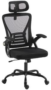 HOMCOM Scaun de Birou Ergonomic cu Brațe Rabatabile, Tetieră și Înălțime Reglabile, din Plasă Respirabilă, Negru | Aosom Romania
