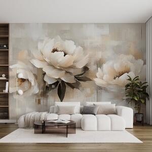 Tapet Alb Abstract Vintage Peonies, Fototapet Flori, w03581 : Uwalls.ro