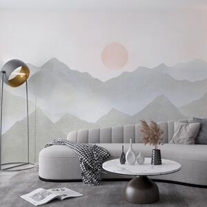Tapet Boho stil munți peisaj, apus de soare, pastel moale, gri, Fototapet Minimalism, w03547v1 : Uwalls.ro