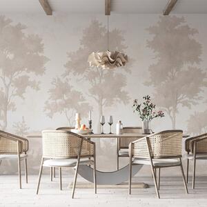 Tapet Copaci pe deal, desen în stil pastel, culori bej, rustic, Fototapet Natură, w03550 : Uwalls.ro