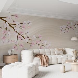 Tapet Ramuri Sakura pe un fundal de nisip ondulat, Fototapet pădure, Fototapet copaci, w08959 : Uwalls.ro