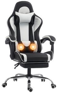 HOMCOM Scaun Gaming Ergonomic cu Masaj, Suport Lombar Reglabil, Piele Ecologică, Suport Picioare, Alb | Aosom Romania