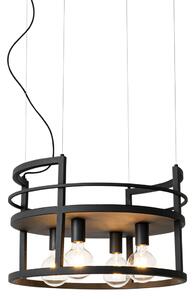Lampă industrială suspendată neagră cu suport rotund cu 4 lumini - Cage Rack