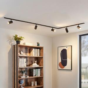 Lindby Sistem de șine Linaro Ø7 cm, 5 becuri, LED, negru, CCT, reglabil, Negru, Studiu / Birou, Metal, Modern