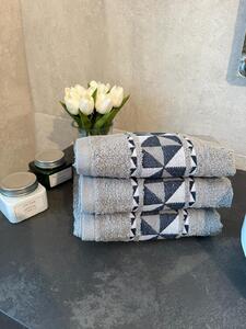 Set 3 Prosoape model geometric, Bumbac 100%, dimensiunea 50x90cm, 450gr/mp, gri
