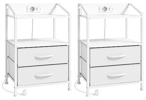 HOMCOM Set de 2 Noptiere Con Lumini Led E Stație de Încărcare, Alb | Aosom Romania