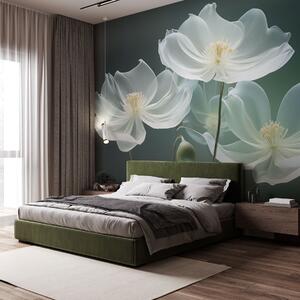 Tapet Flori albe delicate cu petale translucide, Fototapet 3D, Fototapet 3D Flori, w03647 : Uwalls.ro