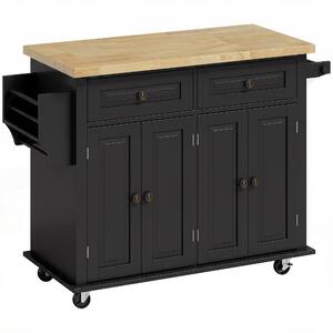HOMCOM insulă de bucătărie cu roți și sertare, 111 x 44,5 x 82,5 cm, negru | Aosom Romania
