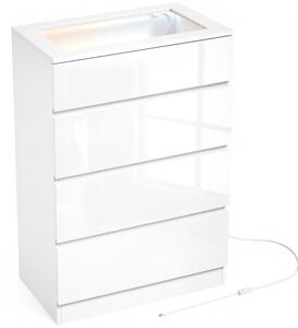 HOMCOM Comodă Modernă cu 4 Sertare și Lumini LED, 60x40x90 cm, Albă | Aosom Romania