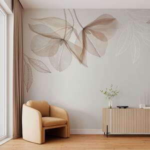 Tapet flori și frunze delicate translucide în tonuri de moka, Fototapet Minimalism, w03616v3 : Uwalls.ro