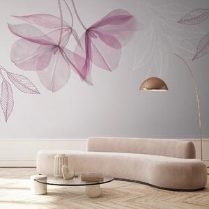 Tapet flori și frunze delicate translucide în nuanțe de violet, Fototapet Minimalism, w03616v4 : Uwalls.ro