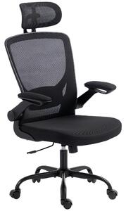 HOMCOM Scaun de birou ergonomic din plasă, cu tetieră reglabilă, negru | Aosom Romania