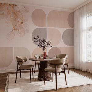 Tapet geometrie și flori uscate cu nervuri în tonuri de bej, Fototapet Geometrie, w03617 : Uwalls.ro