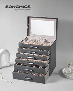 Cutie de bijuterii, Songmics, Gri, 30.5x21.5x31.5 cm