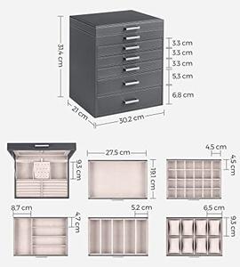 Cutie de bijuterii, Songmics, Gri, 30.5x21.5x31.5 cm