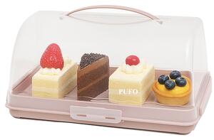 Platou Pufo Cookies cu capac transparent pentru servire torturi, prajituri, briose, produse de patiserie, 35 cm, roz