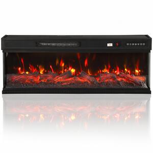 HOMCOM Șemineu Electric de Podea/Încastrabil, 3 Laturi, cu Telecomandă, 750/1500W, Efect Flacără 3D 12 Culori, 5 Niveluri de Luminozitate | Aosom Romania