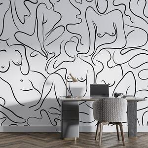 Tapet Linie de desen siluete de corpuri de femei, abstracție, culoare neagră, Fototapet alb-negru, w03755 : Uwalls.ro