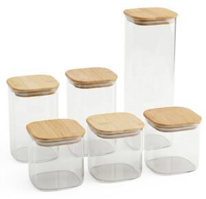 Set de recipiente de bucătărie cu capac din bambus SESTO, 6 bucăți în dimensiuni diferite