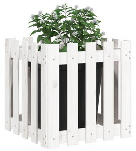 Jardinieră grădină design gard, alb, 50x50x50 cm lemn masiv pin
