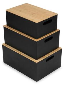 Set de recipiente negre cu capac din lemn MOKU, 3 dimensiuni