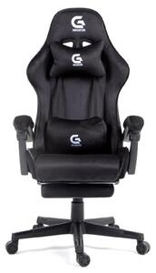 Scaun gaming, ergonomic, suport lombar cu masaj, sezut cu arcuri și spumă, spătar reglabil, tetieră, suport pentru picioare, rezistent 150 kg, material textil, Negru