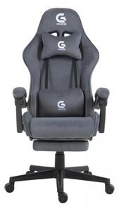 Scaun gaming, ergonomic, suport lombar cu masaj, sezut cu arcuri și spumă, spătar reglabil, tetieră, suport pentru picioare, rezistent 150 kg, material textil, Gri Inchis
