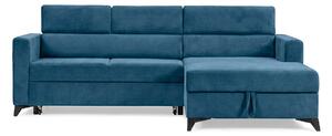 Colțar Extensibil MIZZONI, cu lada depozitare, tetiere reglabile, 250 x 175 x 94 cm, varianta pe dreapta, Albastru Denim, Outlet