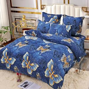 Lenjerie de pat, Cocolino, 2 persoane, 6 piese, albastru , cu fluturasi aurii, CC663